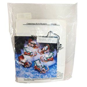NOS Vintage 1992 Needlecraft Ala Mode Christmas Sled Baskets Plastic Canvas Kit